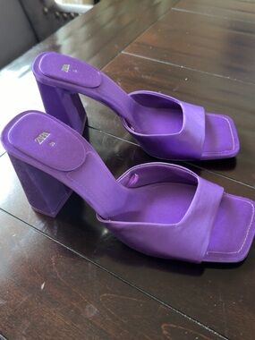 Zara Violet Block Heel Slide Sandals